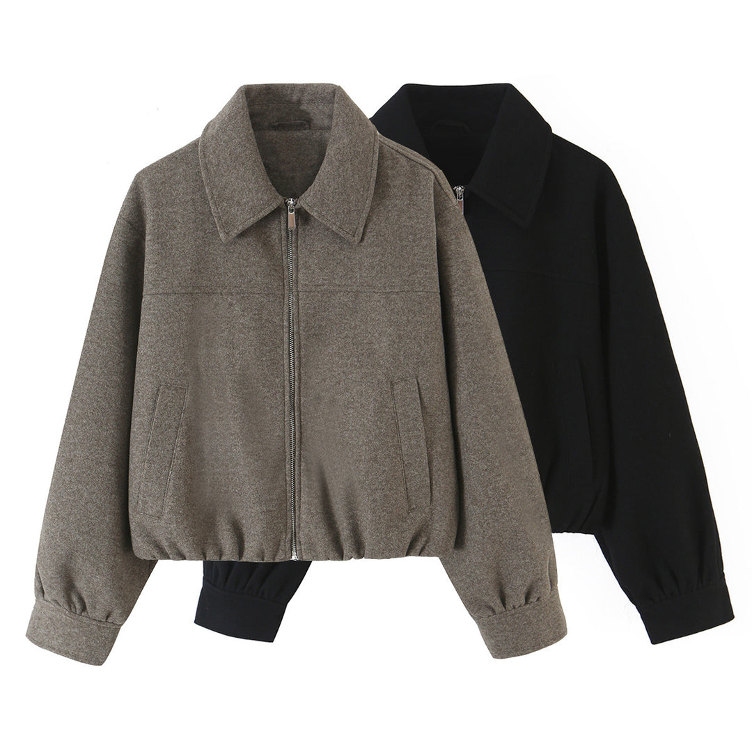 Damen Kurzjacke aus Wollmischung mit Reißverschluss und Ballonärmeln Drune
