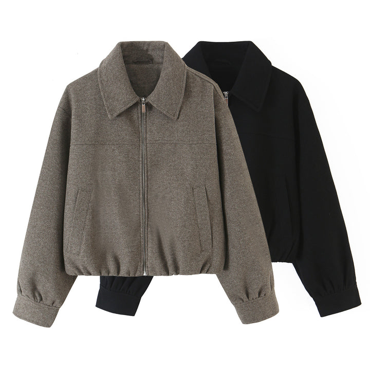 Damen Kurzjacke aus Wollmischung mit Reißverschluss und Ballonärmeln Drune