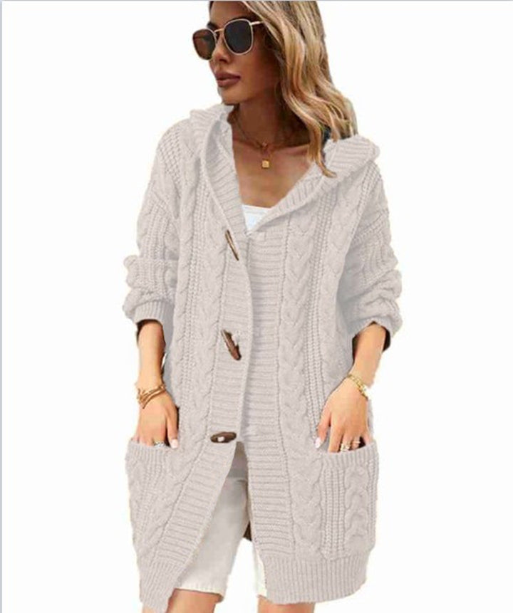 Damen Grobstrick Cardigan mit praktischen Taschen und kuscheliger Kapuze Drune