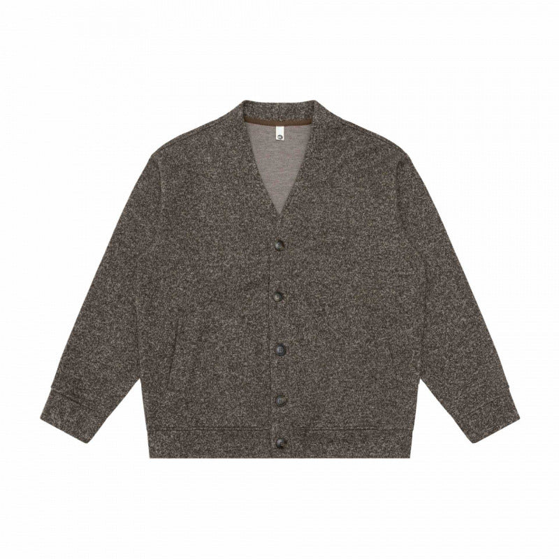 Unisex Oversize-Strickcardigan mit V‑Ausschnitt, durchgehender Knopfleiste und aufgesetzten Eingrifftaschen Drune