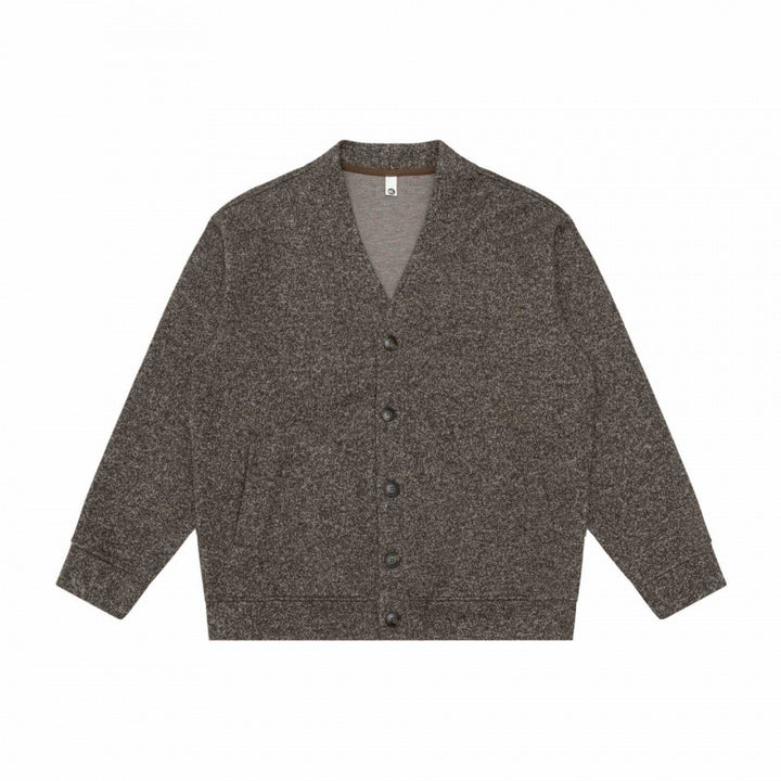 Unisex Oversize-Strickcardigan mit V‑Ausschnitt, durchgehender Knopfleiste und aufgesetzten Eingrifftaschen Drune