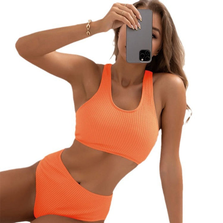 Damen Sport Bikini-Set mit hohem Taillenschnitt und strukturiertem Oberteil Drune