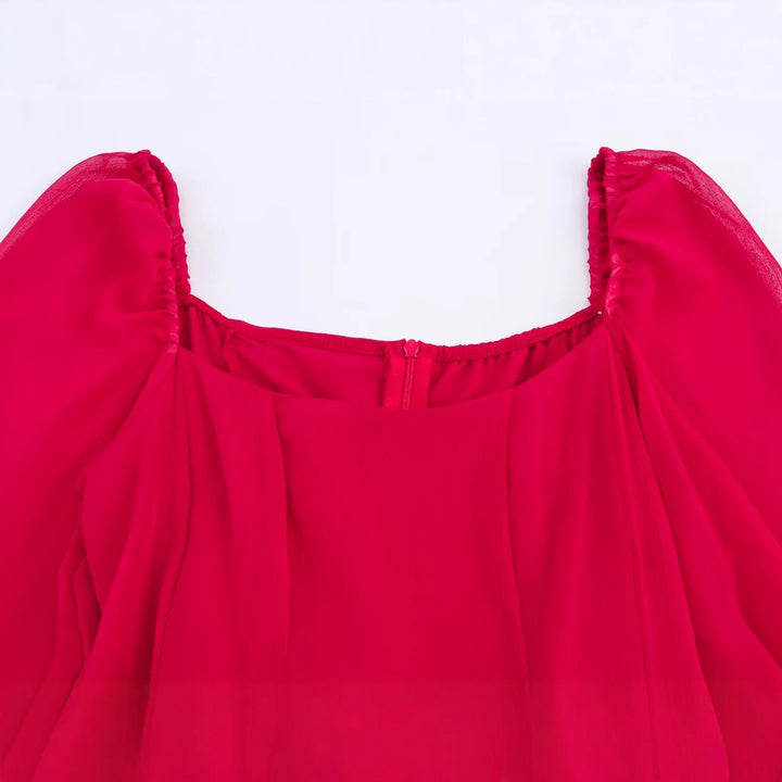 Damen nan langes Abendkleid mit ausgestelltem Rock, voluminösen Ballonärmeln und quadratischem Ausschnitt Drune