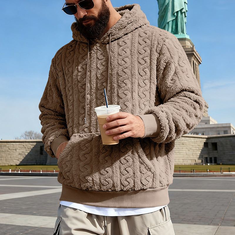 Herren Gefütterter Sherpa‑Hoodie mit Zopfmuster und Kapuze Drune