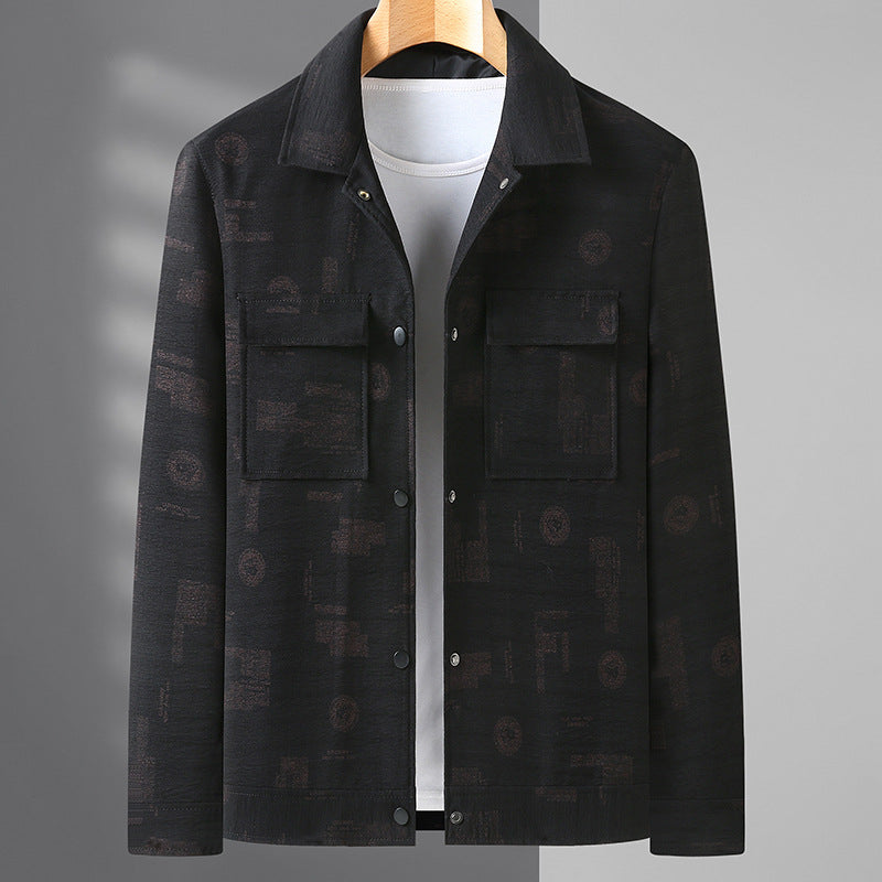 Herren Leichtes strukturiertes Overshirt mit aufgesetzten Pattentaschen und dezentem Allover-Print Drune