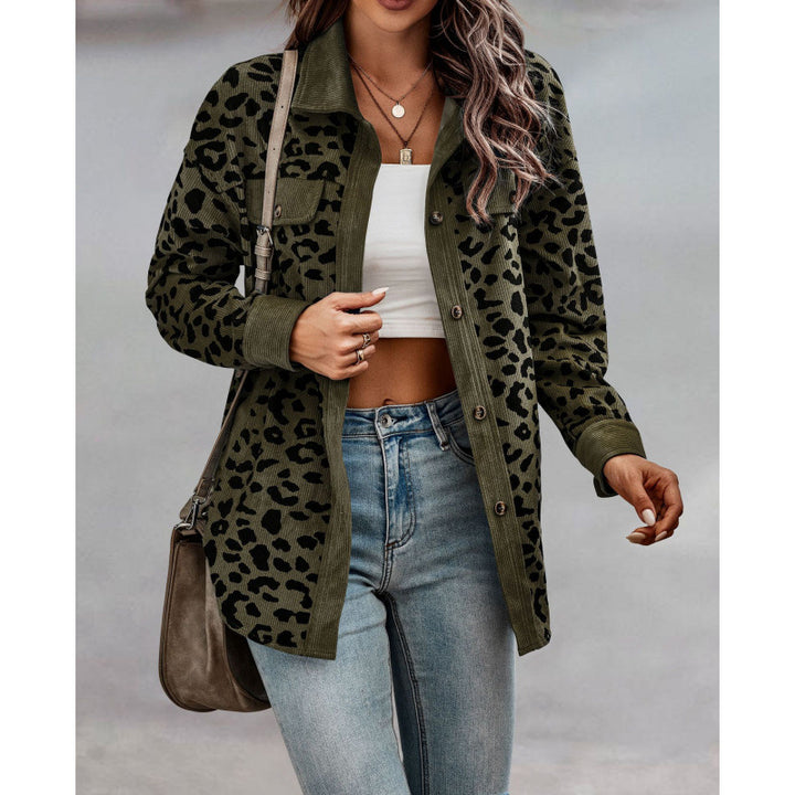 Damen tierisches Print-Langarm-Hemdjacke mit aufgesetzten Taschen Drune