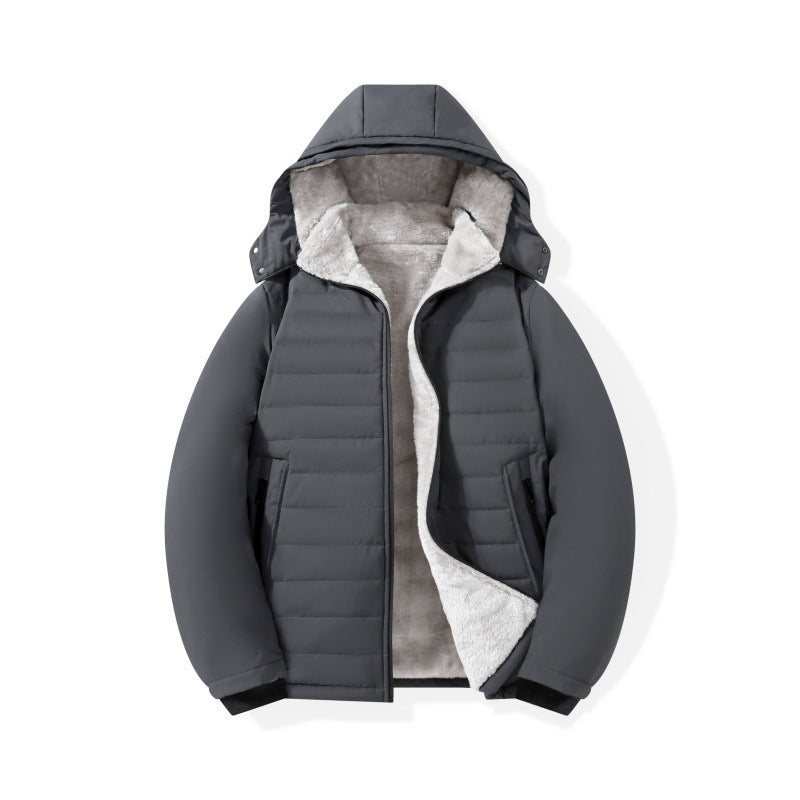 Herren Wattierte Kapuzenjacke mit Teddyfutter, winddichter Außenhülle & Reißverschlusstaschen Drune