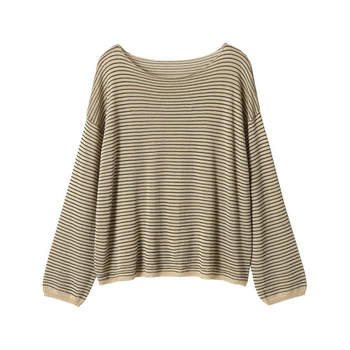 Damen Oversize Ringel-Feinstrickpullover mit weitem U-Boot-Ausschnitt Drune