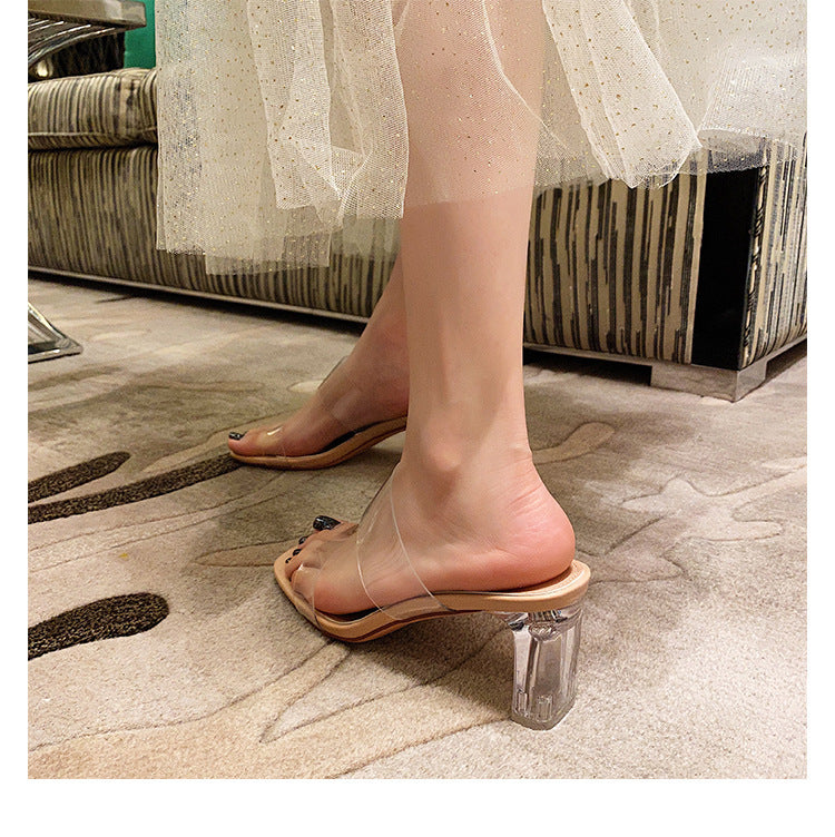 Damen elegante transparente Blockabsatz-Sandalen Drune