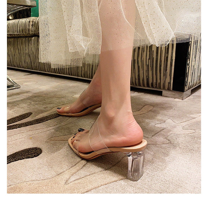 Damen elegante transparente Blockabsatz-Sandalen Drune