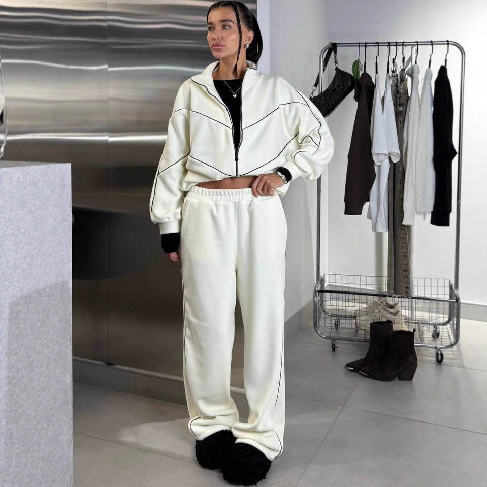 Damen sportliches Oversized-Set mit hohem Kragen und elastischen Bündchen Drune