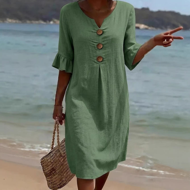 Damen Leichtes Sommerkleid mit Knopfdetails Drune