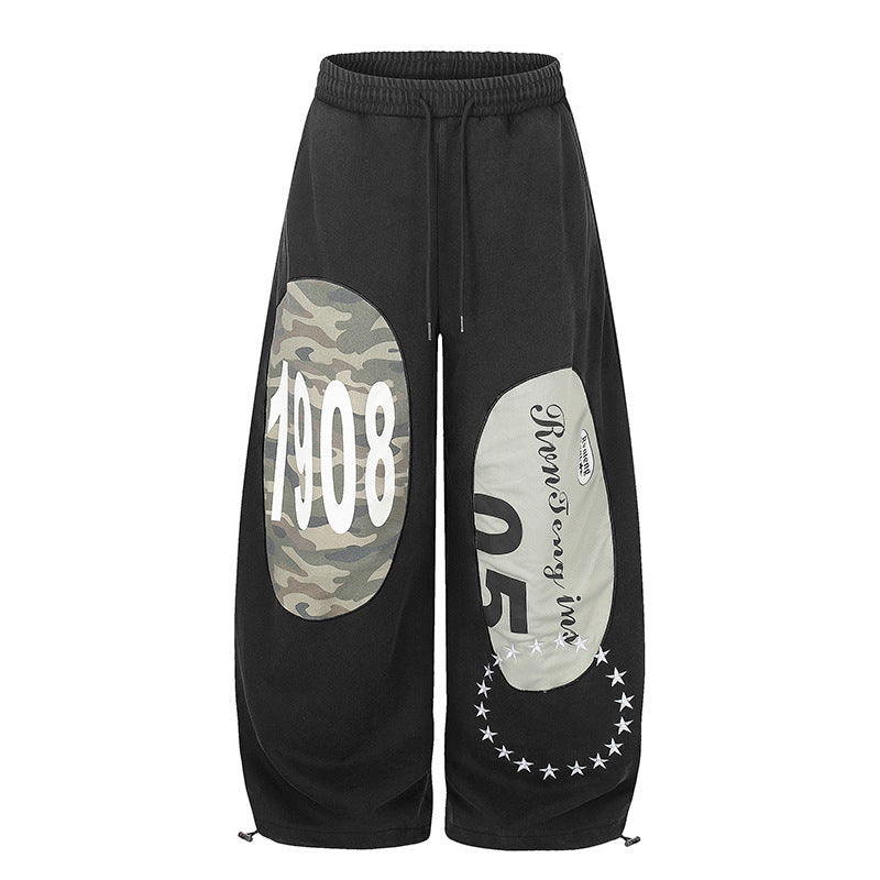 Damen Locker geschnittene Jogginghose mit Camouflage‑Patches und Kordelzug Drune