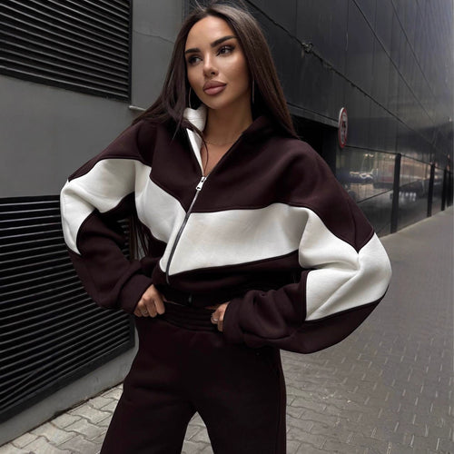Damen Athleisure-Zweiteiler aus schwerem Neopren-Fleece mit geometrischen Teilungsnähten und hoher Taille Drune