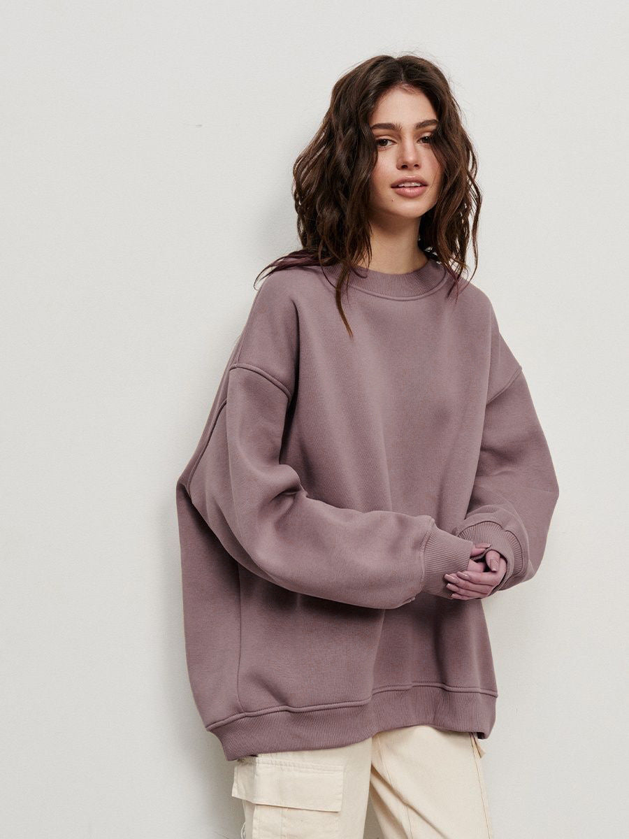 Drune | Damen Lockere Rundhals-fleece-sweatshirt