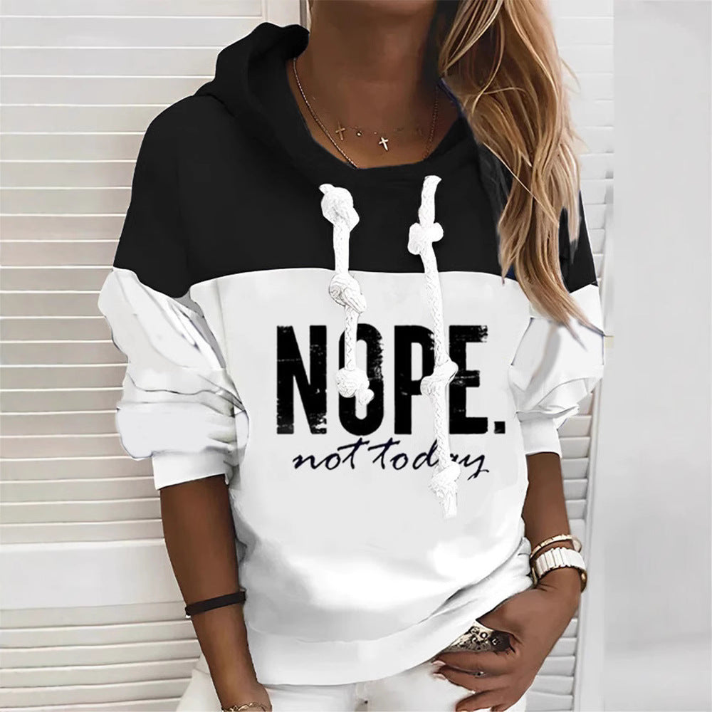 Damen nan sportlich-urbaner Kapuzenpullover mit Statement-Print, markanten Kordeln und Ballonärmeln Drune