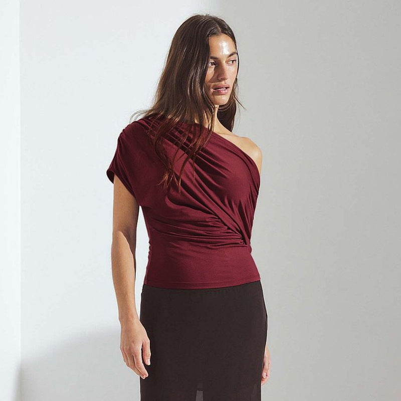 Damen asymmetrisches Wickeloberteil mit raffinierten Drapierungen Drune