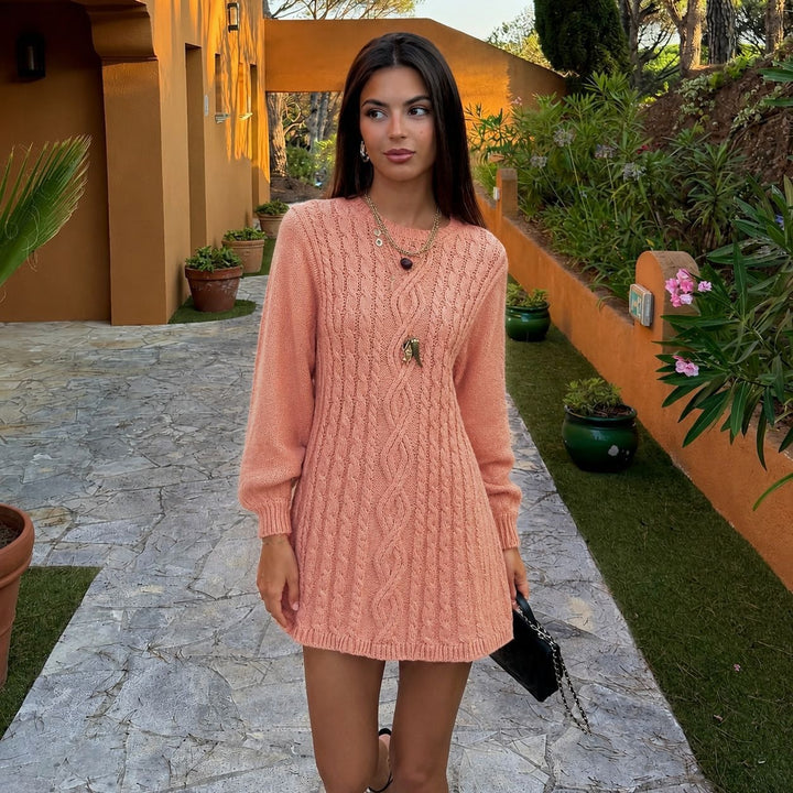 Damen Strickkleid mit Zopfmuster und Ballonärmeln Drune