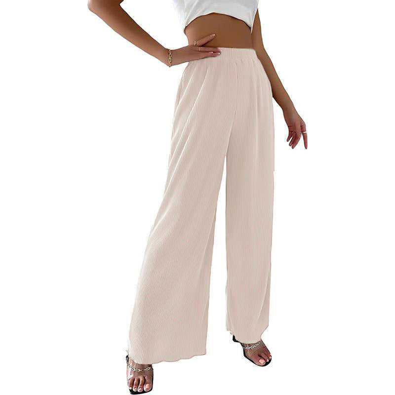 Damen elegante Plissee-Hose mit weitem Bein und elastischem Bund Drune