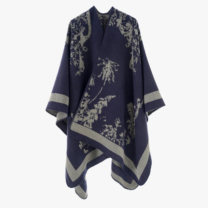 Damen Oversize-Jacquard-Cape aus Wollmix mit abstraktem Blumenmuster Drune