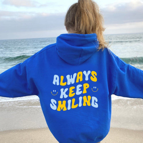 Damen Kapuzenpullover mit fröhlichem Schriftzug und praktischen Kängurutaschen Drune