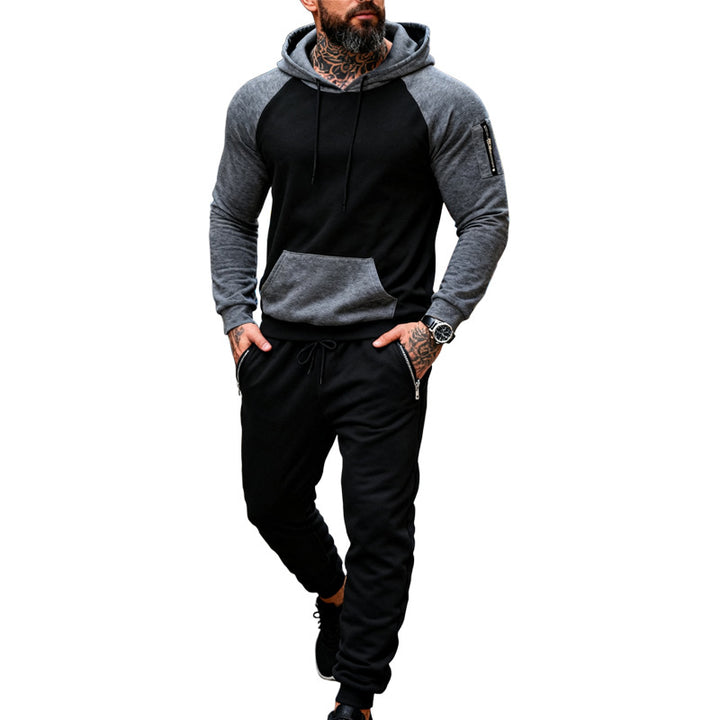 Herren nan zweiteiliges Kapuzen-Sweatset mit Raglanärmeln, Ärmel-Zip-Tasche und tapered Jogginghose Drune
