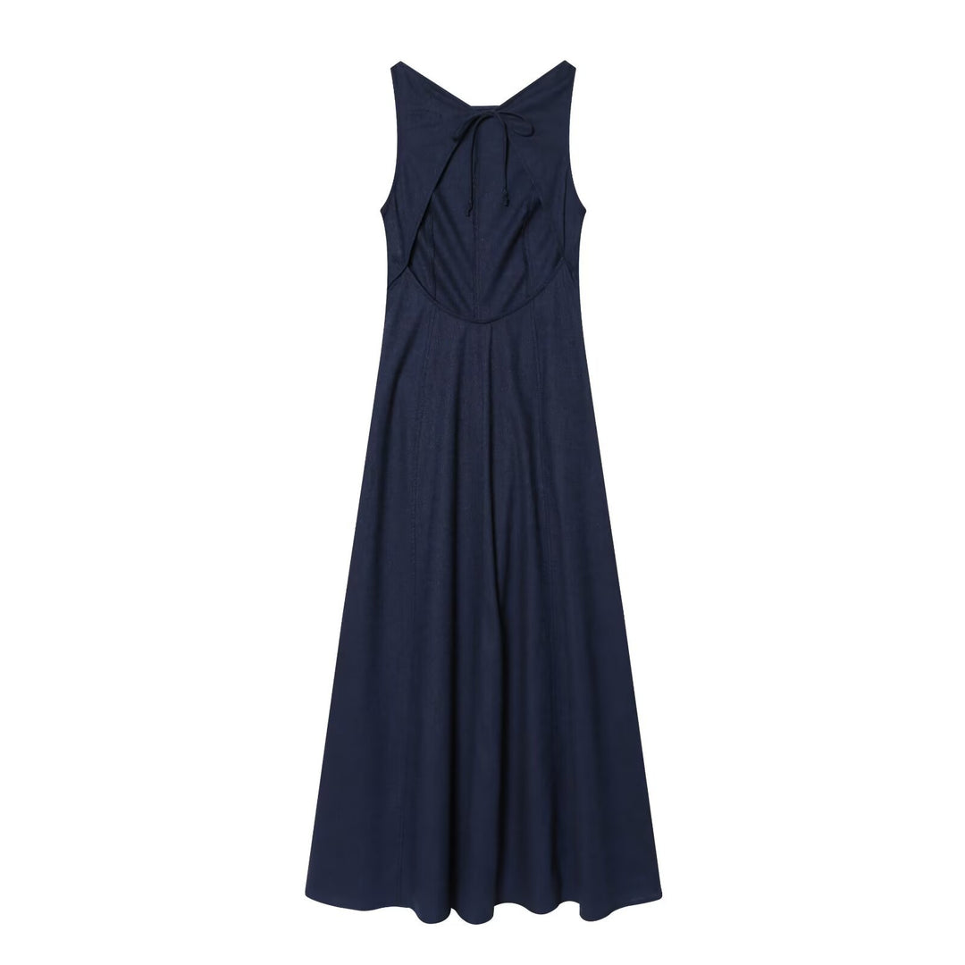 Damen Maxikleid mit elegantem V-Ausschnitt und fließendem Schnitt Drune