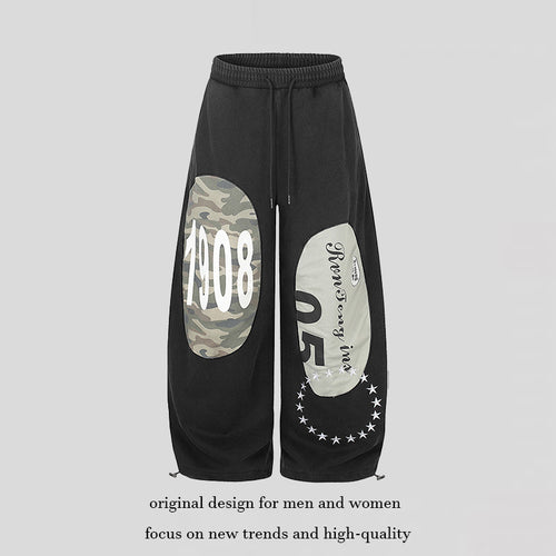 Damen Locker geschnittene Jogginghose mit Camouflage‑Patches und Kordelzug Drune