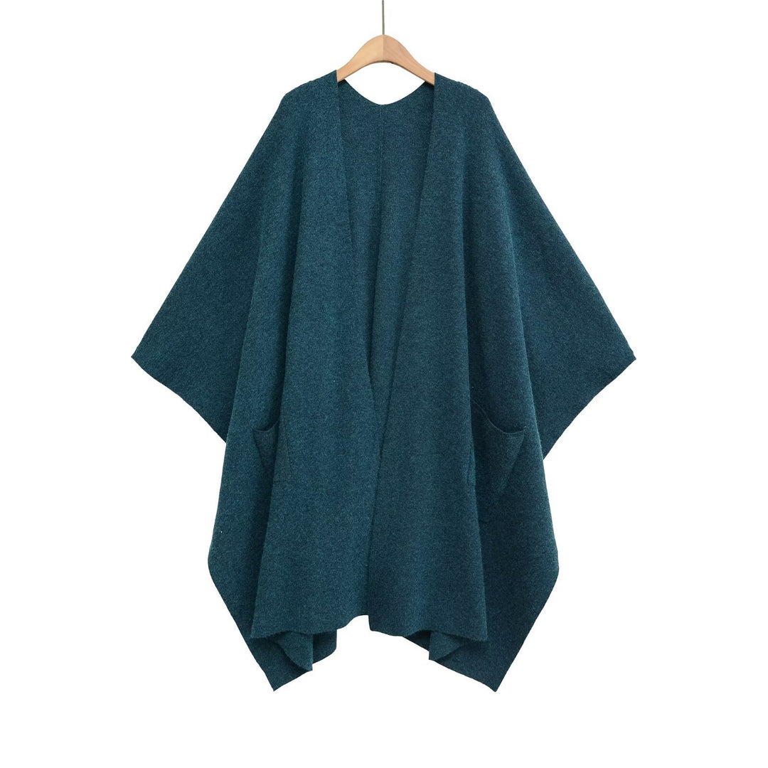 Damen Oversize Strickponcho mit Eingrifftaschen und asymmetrischem Saum Drune