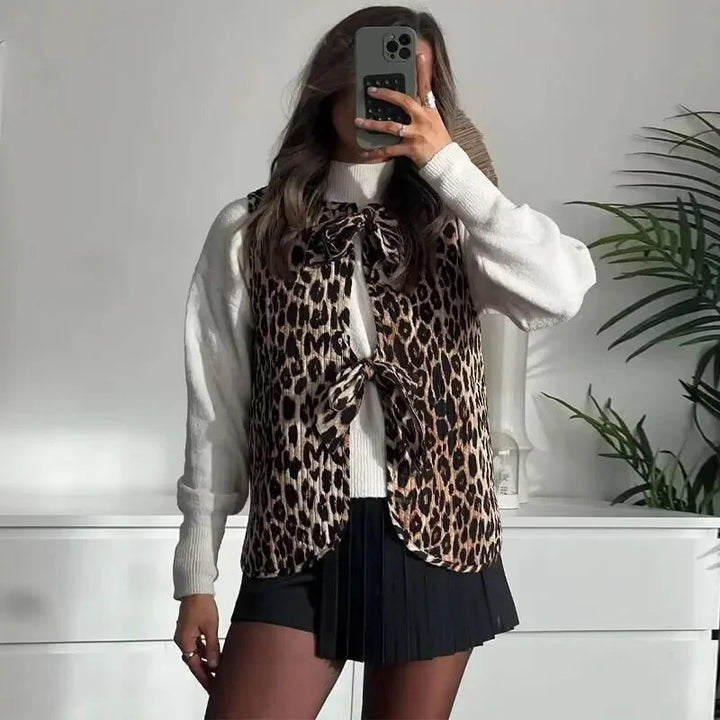 Damen nan ärmelloses Chiffon-Top mit Doppelschleifen-Front und Cut-Out Drune