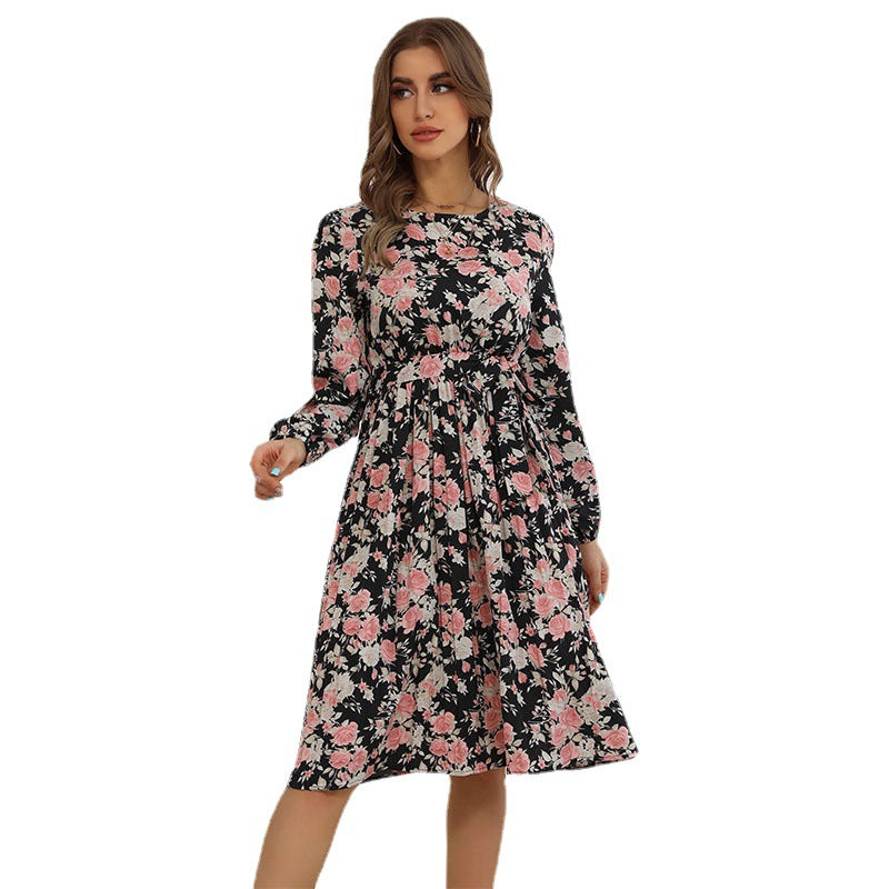 Damen Florales Midikleid mit Smok-Taille, Volantärmeln und seitlichem Beinschlitz Drune