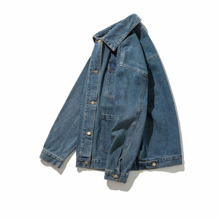 Unisex Robustess Denim‑Workwear‑Blouson mit Hemdkragen und großen Pattentaschen Drune