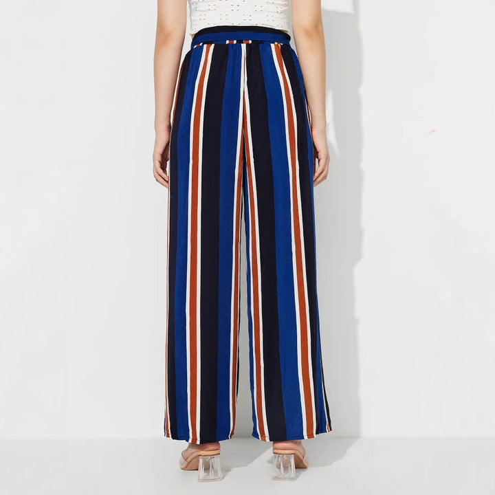 Damen weite Palazzo-Hose mit stylischem Bindegürtel und modernem Streifenmuster Drune