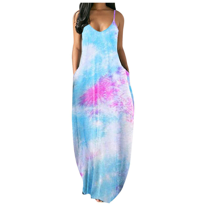 Damen Bohemian Batik-Maxikleid mit Taschen Drune