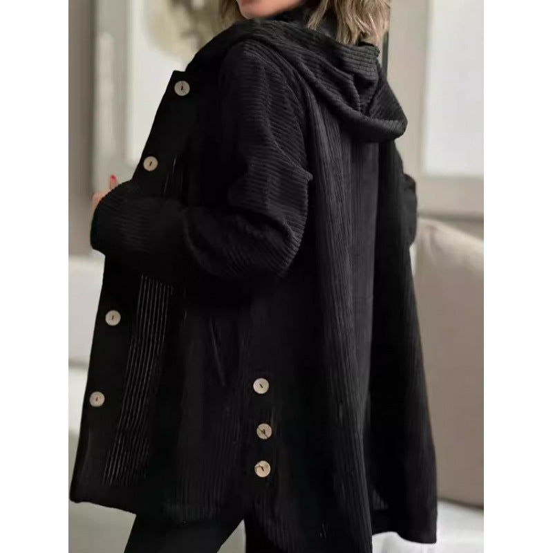 Damen kuschelige Kapuzenjacke aus feinem Cordstoff Drune