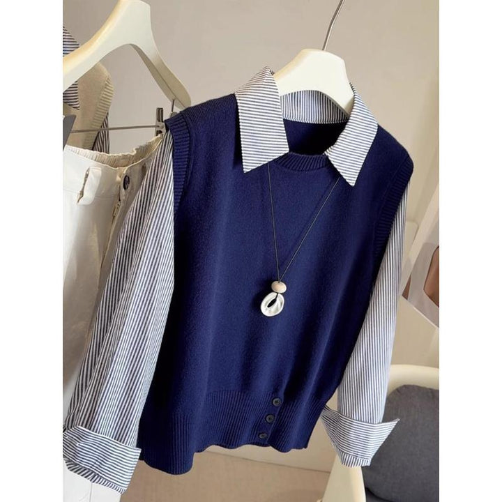 Damen gehobener Pullover mit Hemdkragen Drune