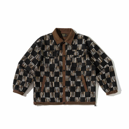 Herren Gemusterte Wollmix Overshirtjacke mit Cordkragen und Pattentaschen Drune