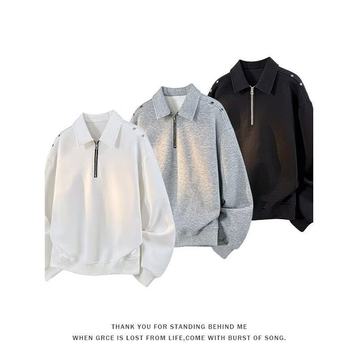 Herren Oversized Sweatshirt mit Reißverschluss-Kragen und Druckknopf-Schulterdetail Drune