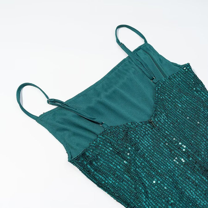 Damen Glamouröses Midikleid mit schimmerndem Stoff und bequemen Spaghettiträgern Drune