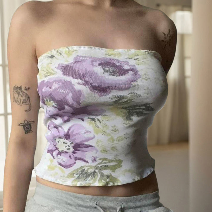 Damen Bandeau-Top mit floralem Muster und elastischem Bund Drune