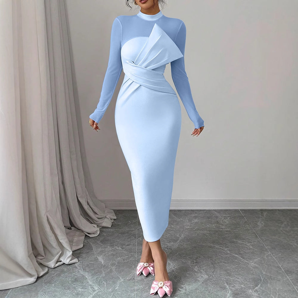 Damen Elegantes Langarm-Midi-Kleid mit raffinierter Drapierung und figurbetonter Silhouette Drune