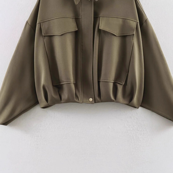 Damen nan oversized Utility-Jacke mit übergroßen Pattentaschen, überschnittener Schulter und elastischem Bund Drune