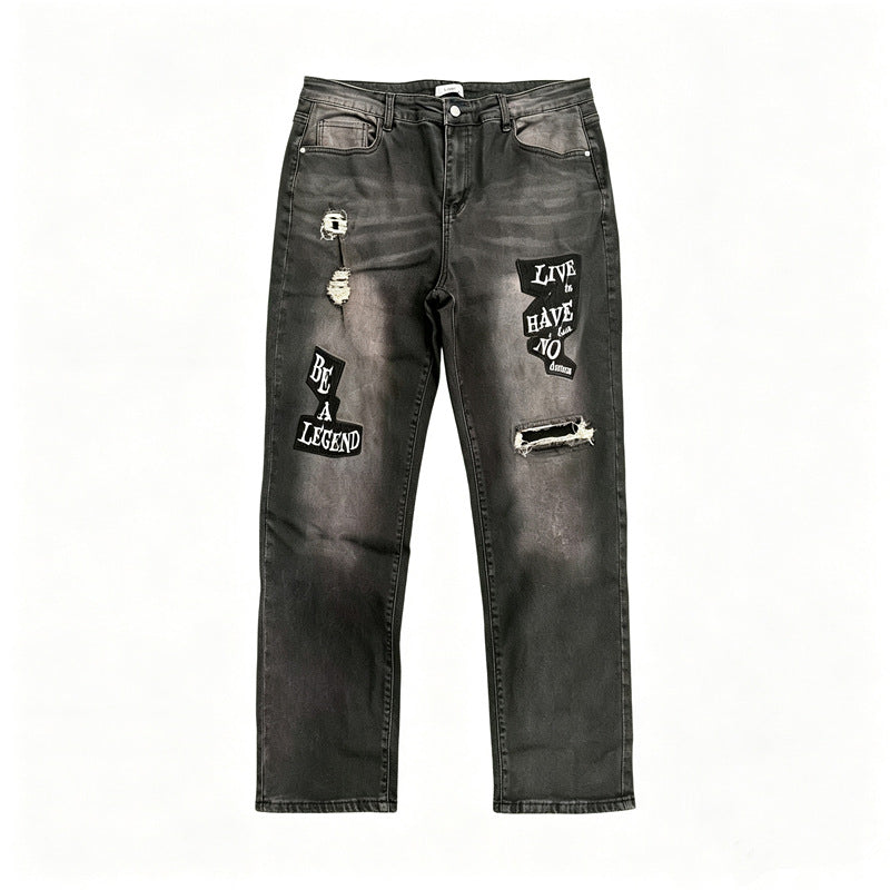 Herren Modische Ripped Jeans mit grafischen Prints Drune