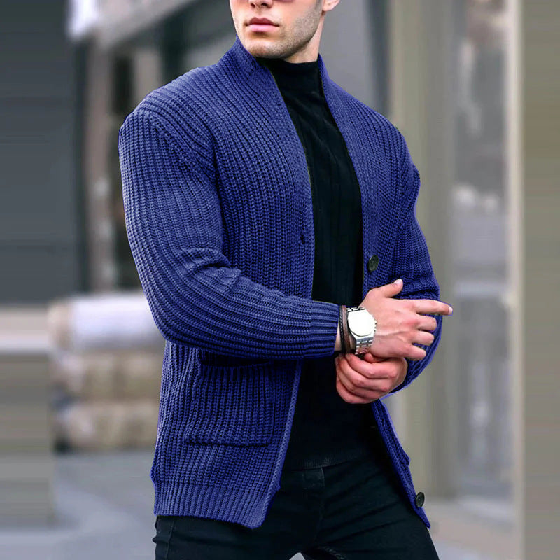 Herren Grobstrick-Cardigan mit Schalkragen und aufgesetzten Taschen Drune