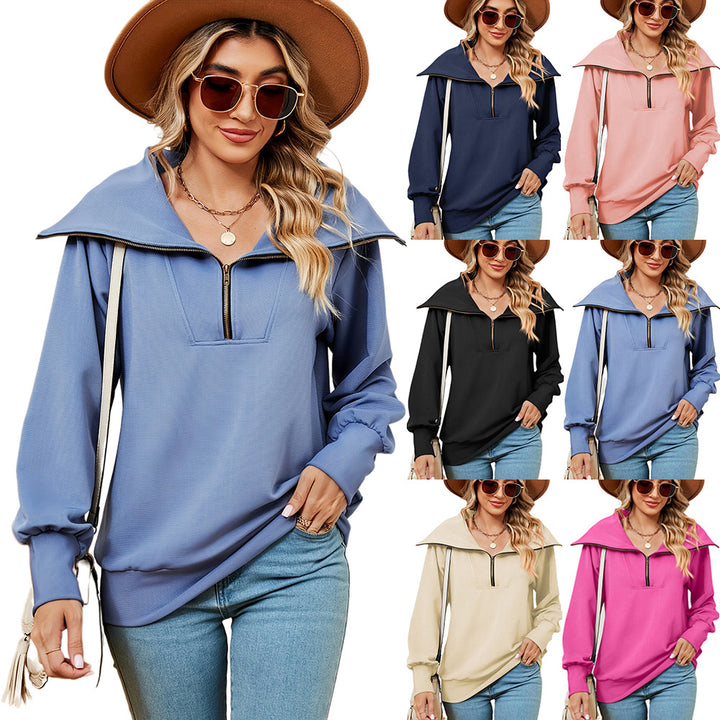 Damen Pullover mit modernem Stehkragen und Reißverschluss Drune