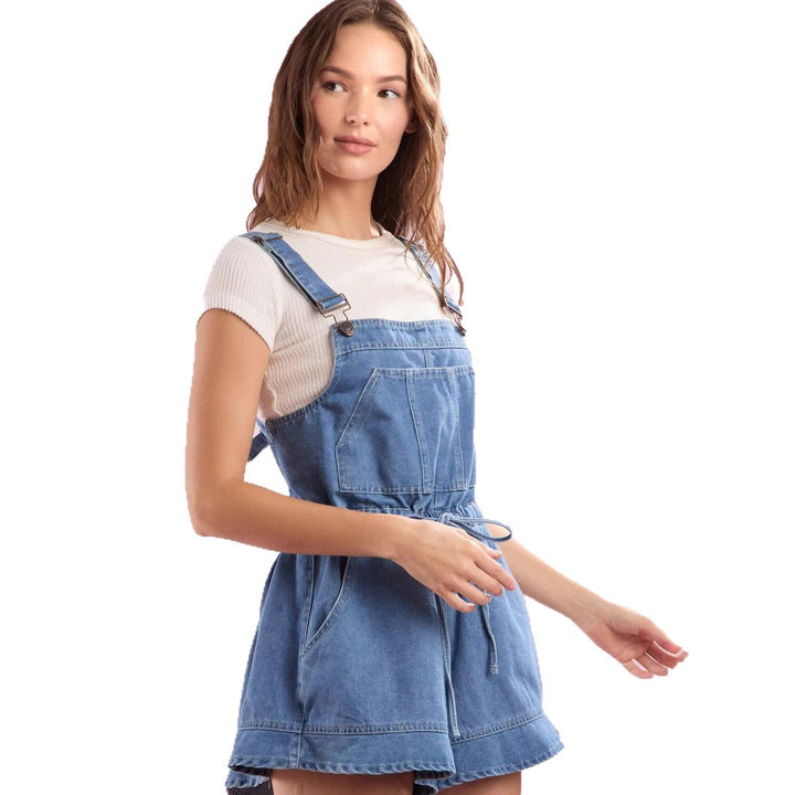 Damen Jeans-Latzkleid mit verstellbaren Trägern und praktischem Kordelzug Drune