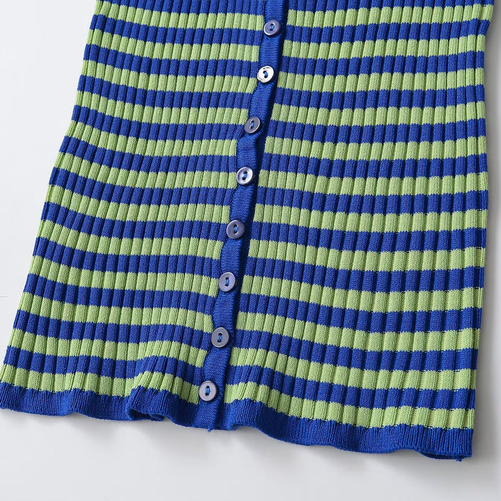Damen Gerippte Kurzarm-Buttoncardigan mit tiefem Rundhals und figurbetonter Passform Drune