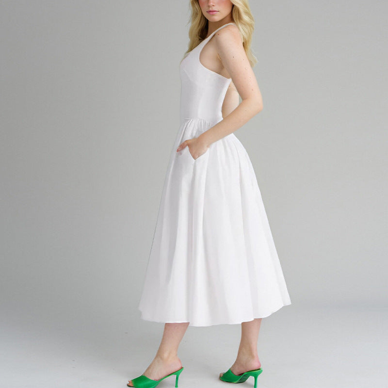 Damen Elegantes Maxikleid mit tiefem V-Ausschnitt und fließendem Rock Drune