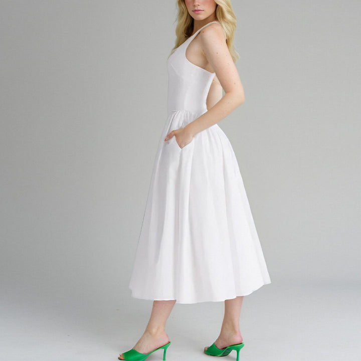 Damen Elegantes Maxikleid mit tiefem V-Ausschnitt und fließendem Rock Drune
