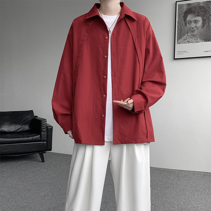 Herren Oversize-Hemdjacke aus leichtem Baumwollmix mit geradem Schnitt & Knopfleiste Drune